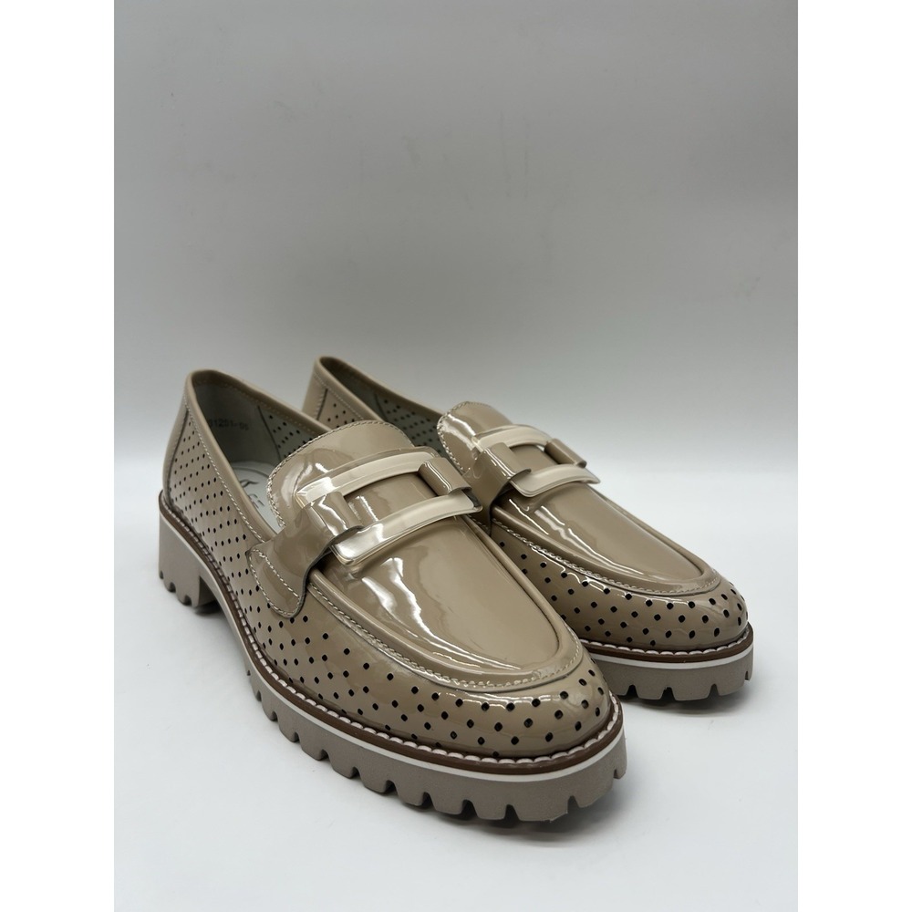 Ara High Soft Kegon Patent Leather Soafers Beige Lug Sole Perf Womens's Size 5.5